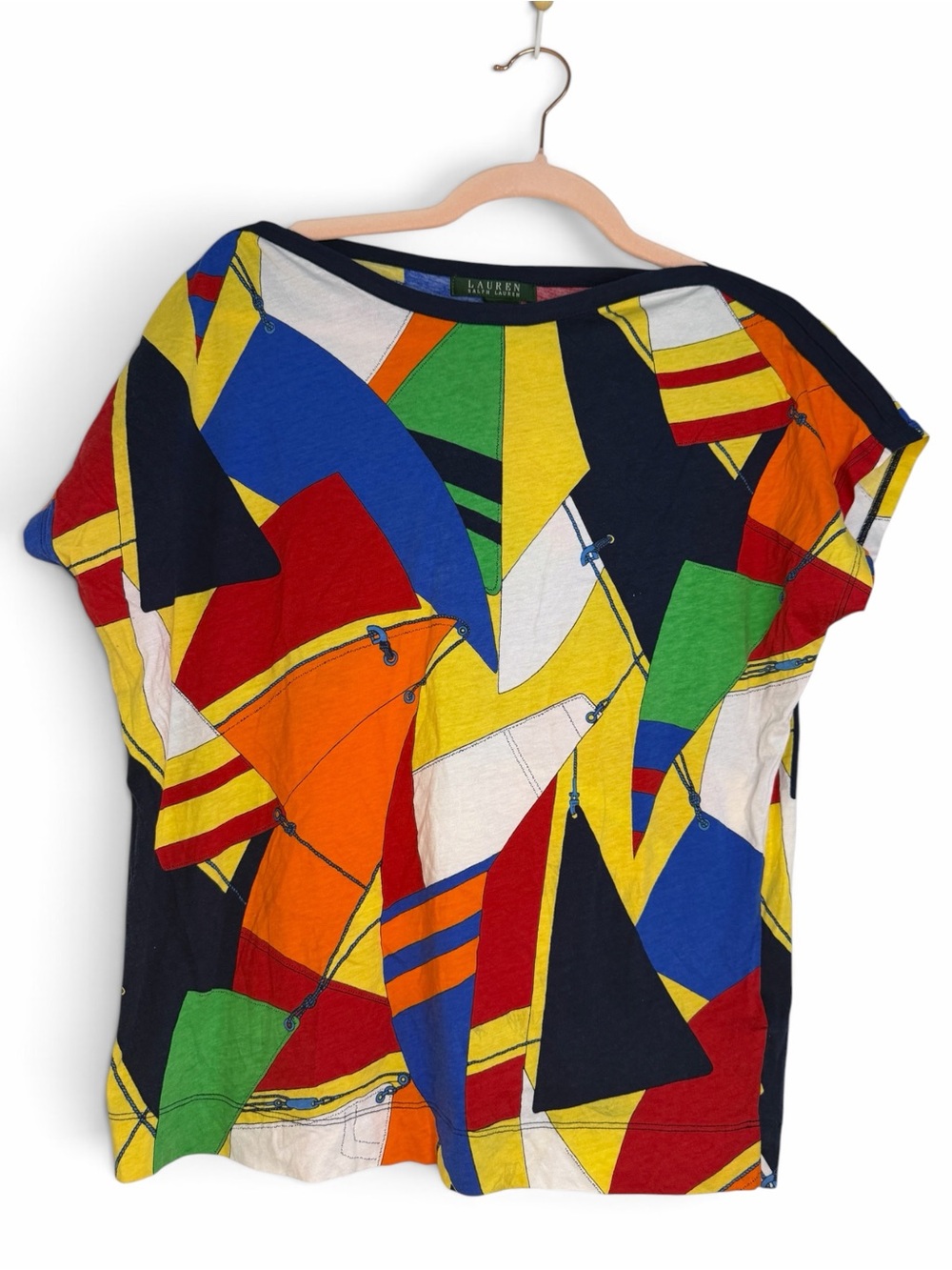 Vintage Lauren Ralph Lauren Multicolor Sailboat Print Top- L- Multicolored